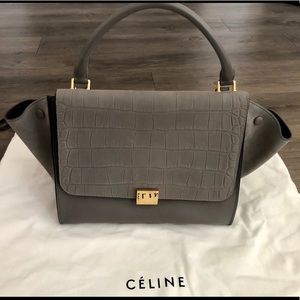 Celine Trapeze Croc Embossed Medium Bag